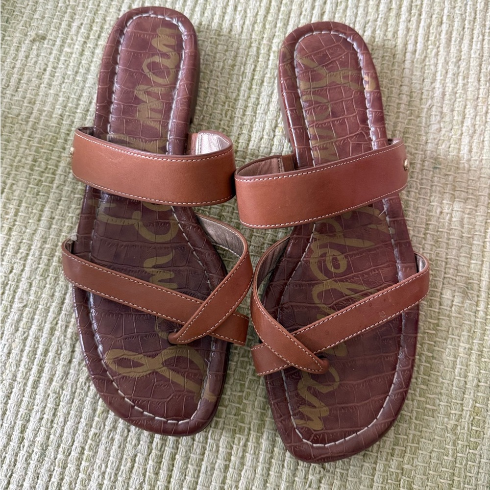 Sam Edelman Brown Leather Crisscross Slide Sandals